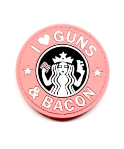I Love Guns and Bacon Tactical Morale PVC Patch Funny Airsoft Paintball (Pink)