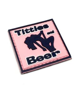 Titties and Beer Pink Tactical Morale PVC Patch Funny Airsoft Paintball Velcro