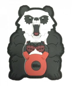 HIWEZ Angry Fitness Panda Red 100lb Kettlebell Morale Patch PVC Airsoft Hook Loop #H005a